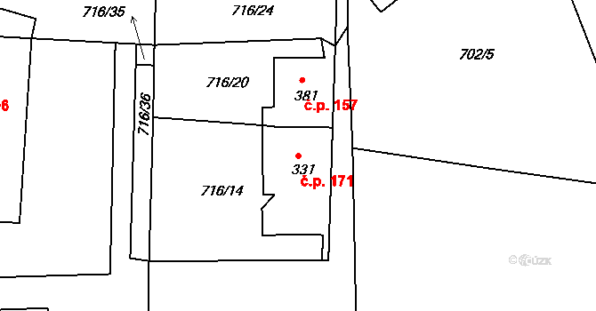 Dolní Kamenice 171, Česká Kamenice na parcele st. 331 v KÚ Dolní Kamenice, Katastrální mapa