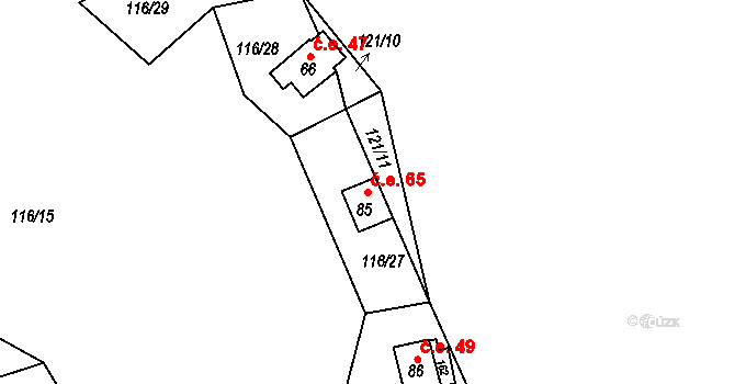 Míčov 65, Míčov-Sušice na parcele st. 85 v KÚ Míčov, Katastrální mapa