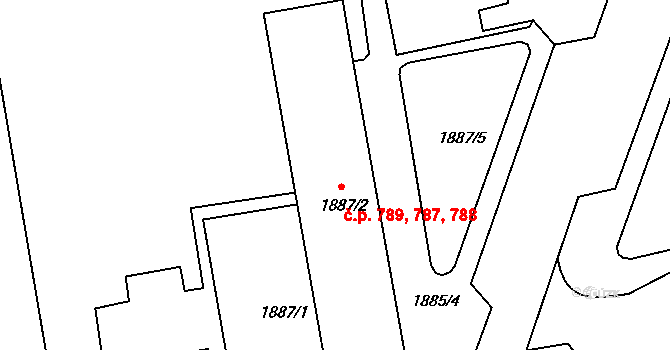 Pražské Předměstí 787,788,789, Jaroměř na parcele st. 1887/2 v KÚ Jaroměř, Katastrální mapa