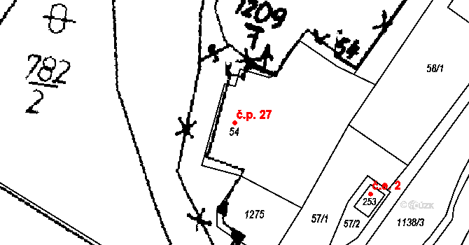 Pěkov 27, Police nad Metují na parcele st. 54 v KÚ Pěkov, Katastrální mapa
