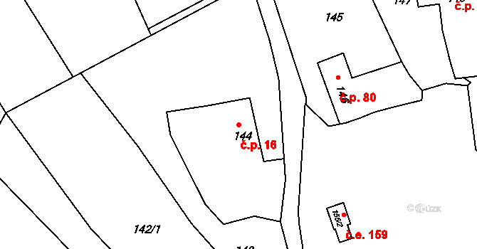 Olomučany 16 na parcele st. 144 v KÚ Olomučany, Katastrální mapa