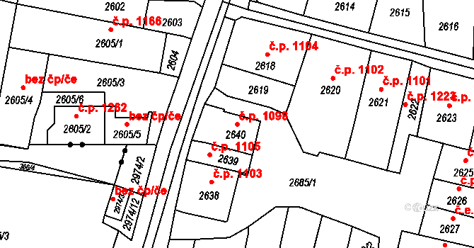 Mohelnice 1098 na parcele st. 2640 v KÚ Mohelnice, Katastrální mapa