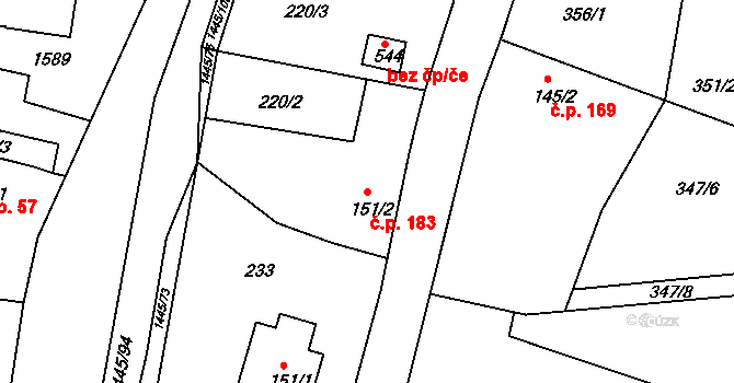 Jistebník 183 na parcele st. 151/2 v KÚ Jistebník, Katastrální mapa