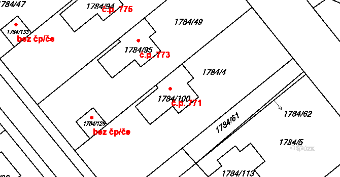 Lednice 771 na parcele st. 1784/100 v KÚ Lednice na Moravě, Katastrální mapa