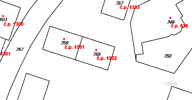 Příbor 1332 na parcele st. 758 v KÚ Příbor, Katastrální mapa