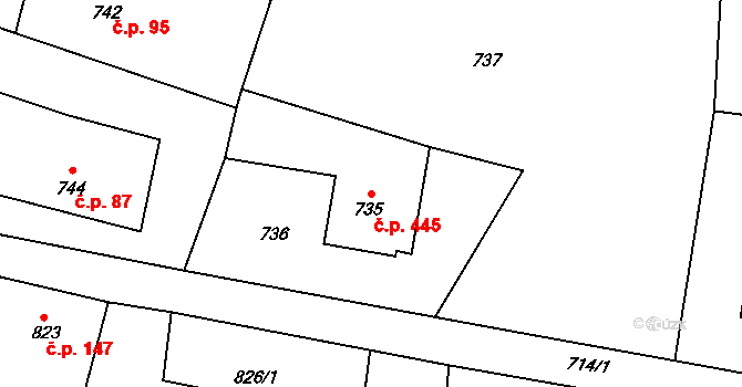Lužná 445 na parcele st. 735 v KÚ Lužná u Rakovníka, Katastrální mapa