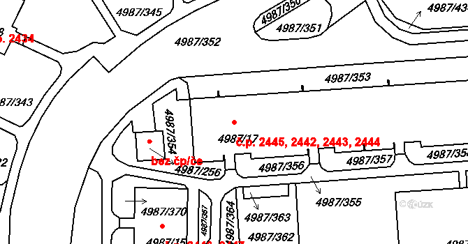 Louny 2442,2443,2444,2445 na parcele st. 4987/17 v KÚ Louny, Katastrální mapa