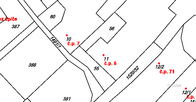 Čachotín 6 na parcele st. 11 v KÚ Čachotín, Katastrální mapa