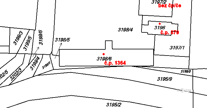 Hustopeče 1364 na parcele st. 3198/6 v KÚ Hustopeče u Brna, Katastrální mapa