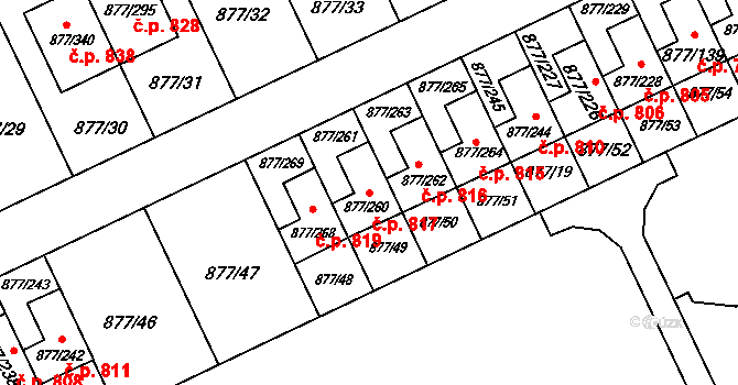 Hostavice 817, Praha na parcele st. 877/260 v KÚ Hostavice, Katastrální mapa