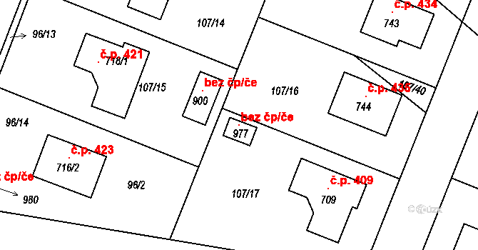 Strančice 98829742 na parcele st. 977 v KÚ Strančice, Katastrální mapa