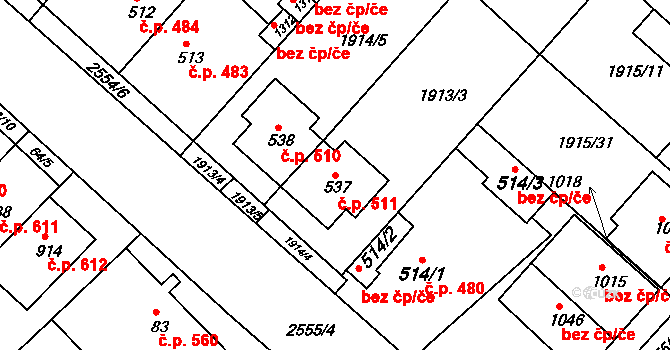 Vranovice 511 na parcele st. 537 v KÚ Vranovice nad Svratkou, Katastrální mapa
