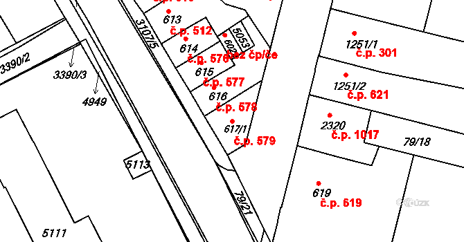 Kroměříž 579 na parcele st. 617/1 v KÚ Kroměříž, Katastrální mapa