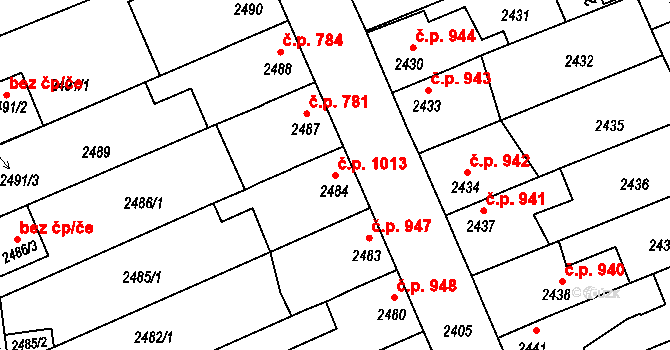 Holešov 1013 na parcele st. 2484 v KÚ Holešov, Katastrální mapa