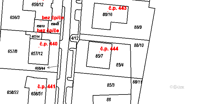 Blažovice 444 na parcele st. 85/7 v KÚ Blažovice, Katastrální mapa