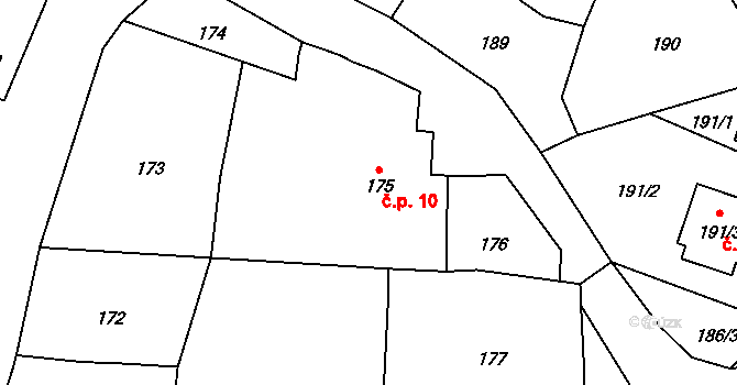 Borotice 10 na parcele st. 175/3 v KÚ Borotice nad Jevišovkou, Katastrální mapa