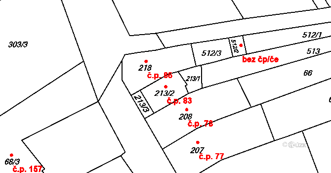 Přerov VIII-Henčlov 83, Přerov na parcele st. 213/2 v KÚ Henčlov, Katastrální mapa
