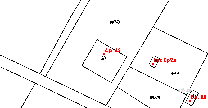 Lednice 42, Kozojedy na parcele st. 90 v KÚ Lednice, Katastrální mapa