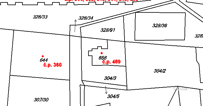 Tanvald 469 na parcele st. 656 v KÚ Tanvald, Katastrální mapa