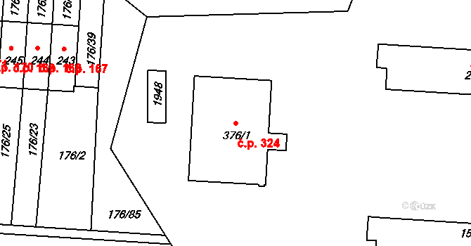 Dobronín 324 na parcele st. 376/1 v KÚ Dobronín, Katastrální mapa