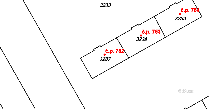 Lyžbice 752, Třinec na parcele st. 3237 v KÚ Lyžbice, Katastrální mapa