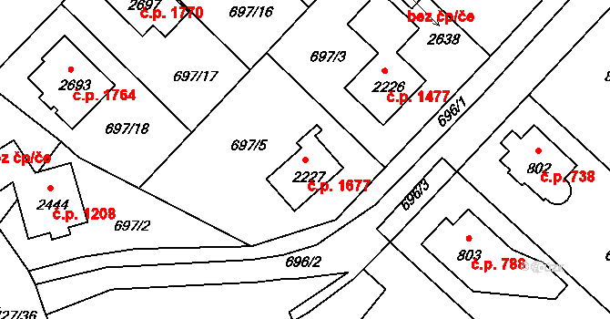 Říčany 1677 na parcele st. 2227 v KÚ Říčany u Prahy, Katastrální mapa