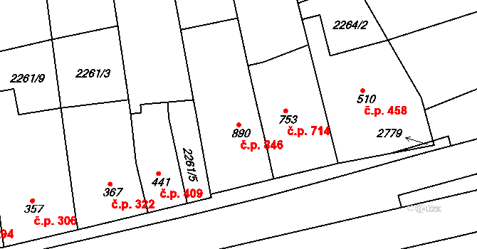 Tišnov 846 na parcele st. 890 v KÚ Tišnov, Katastrální mapa