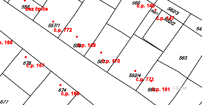 Vacenovice 170 na parcele st. 561 v KÚ Vacenovice u Kyjova, Katastrální mapa