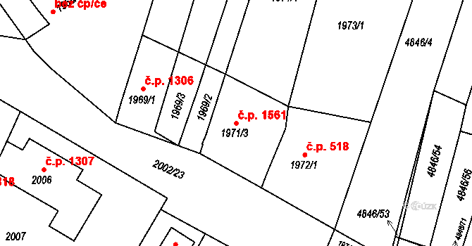 Vracov 1561 na parcele st. 1971/3 v KÚ Vracov, Katastrální mapa