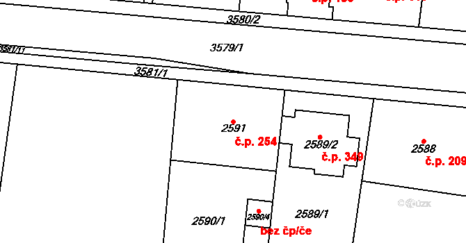 Nosálovice 254, Vyškov na parcele st. 2591 v KÚ Vyškov, Katastrální mapa