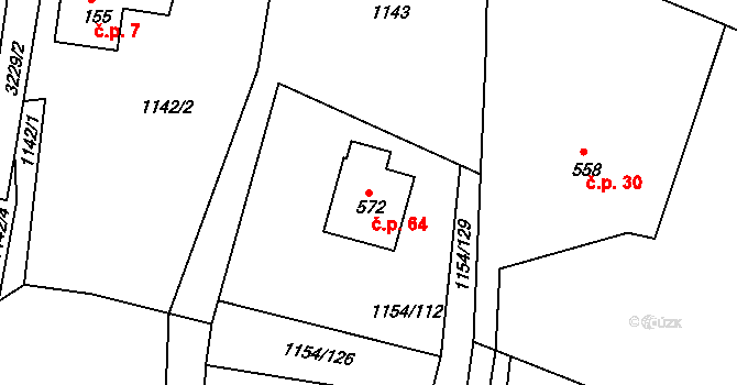 Hrčava 64 na parcele st. 572 v KÚ Hrčava, Katastrální mapa