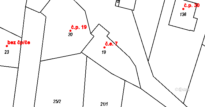 Divišovice 7, Sedlec-Prčice na parcele st. 19 v KÚ Divišovice, Katastrální mapa