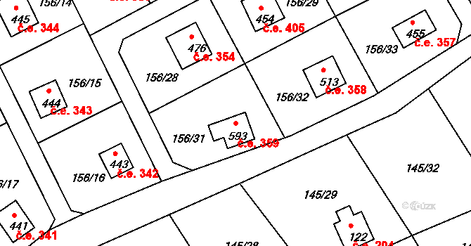 Třebsín 359, Krňany na parcele st. 593 v KÚ Třebsín, Katastrální mapa