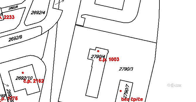 Benešov 1003 na parcele st. 2790/4 v KÚ Benešov u Prahy, Katastrální mapa