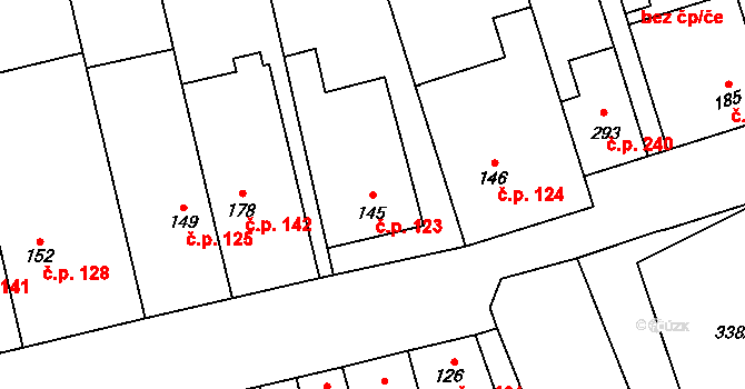 Bystročice 123 na parcele st. 145 v KÚ Bystročice, Katastrální mapa