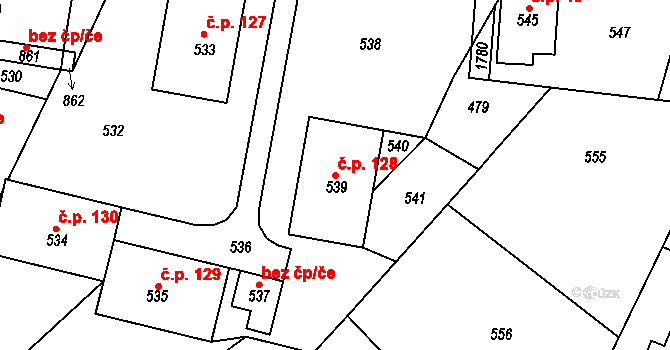 Tochovice 128 na parcele st. 539 v KÚ Tochovice, Katastrální mapa