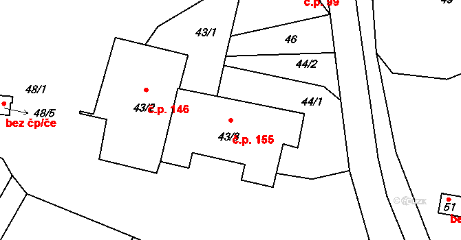 Hůry 155 na parcele st. 43/3 v KÚ Hůry, Katastrální mapa