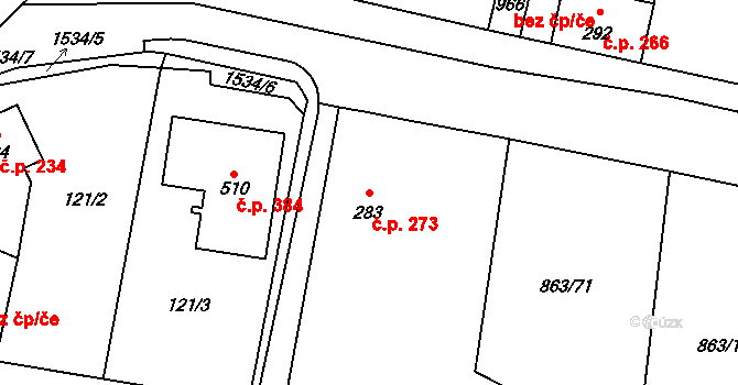 Brozany nad Ohří 273 na parcele st. 283 v KÚ Brozany nad Ohří, Katastrální mapa