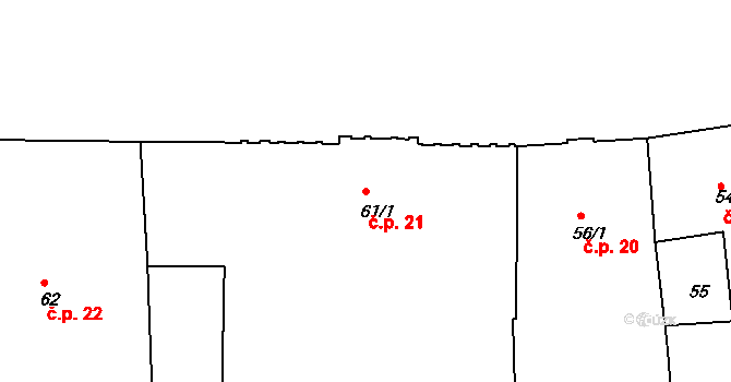 Roudnice nad Labem 21 na parcele st. 61/1 v KÚ Roudnice nad Labem, Katastrální mapa