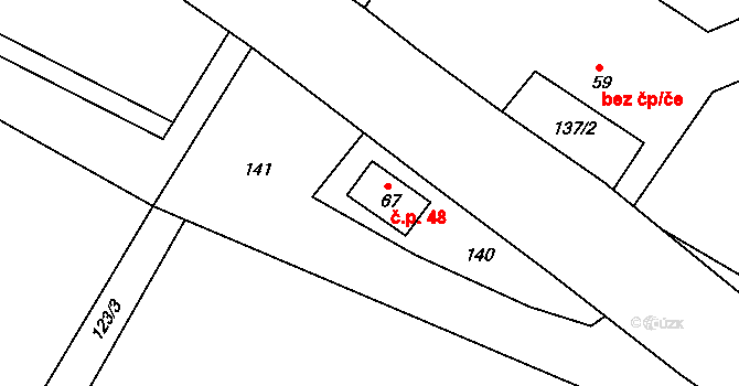 Vlčkov 48 na parcele st. 67 v KÚ Vlčkov, Katastrální mapa