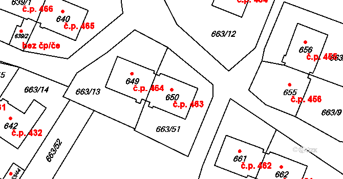 Milovice 463 na parcele st. 650 v KÚ Milovice nad Labem, Katastrální mapa