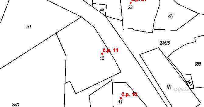 Jiřetice 11, Čepřovice na parcele st. 12 v KÚ Jiřetice u Čepřovic, Katastrální mapa