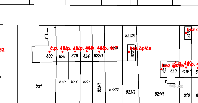 Klášterec nad Ohří 447 na parcele st. 822/1 v KÚ Klášterec nad Ohří, Katastrální mapa