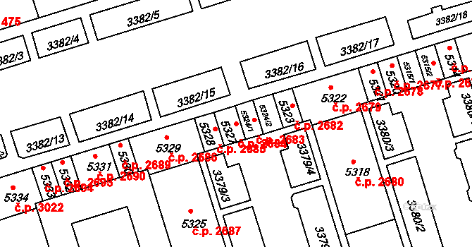 Královo Pole 2684, Brno na parcele st. 5327 v KÚ Královo Pole, Katastrální mapa