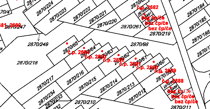 Teplice 2692 na parcele st. 2870/63 v KÚ Teplice, Katastrální mapa