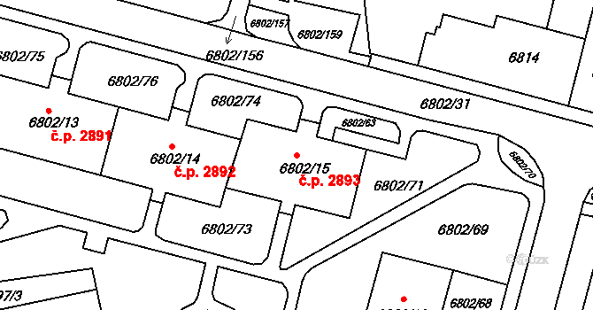 Frýdek 2893, Frýdek-Místek na parcele st. 6802/15 v KÚ Frýdek, Katastrální mapa