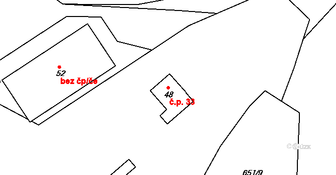 Dehtín 33, Klatovy na parcele st. 48 v KÚ Dehtín, Katastrální mapa