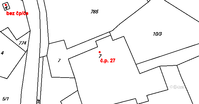 Oldřiš 27, Blažejov na parcele st. 7 v KÚ Oldřiš u Blažejova, Katastrální mapa