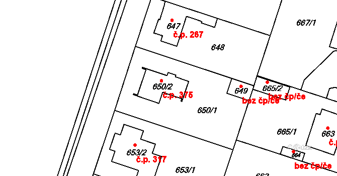 Satalice 375, Praha na parcele st. 650/2 v KÚ Satalice, Katastrální mapa