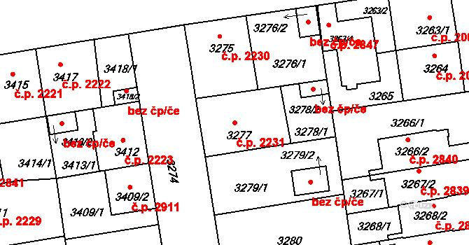 Žižkov 2231, Praha na parcele st. 3277 v KÚ Žižkov, Katastrální mapa